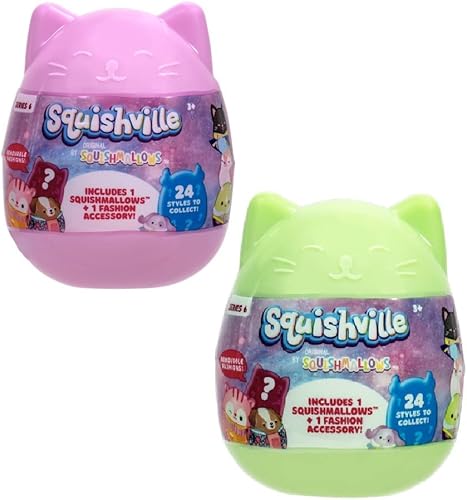 Squishmallows Squishville Series 6 - Paquete surtido de 2 - Mini peluche y accesorios - Kellytoy oficial - Los estilos pueden variar - Gran regalo