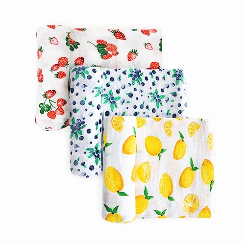 Image of Little Unicorn Premium Muslin Swaddle Blanket 3 Pack | for swaddling, Play, Nursing & More | Giftable Set of 3 (Berry Lemonade)