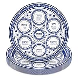 Potchen 25 Pcs Passover Seder Plates 9 Inch Disposable Paper Pesach Plates with Hebrew & English Text, Blue Floral Renaissance Tableware Set for Jewish Holiday Party Decorations (Renaissance Style)