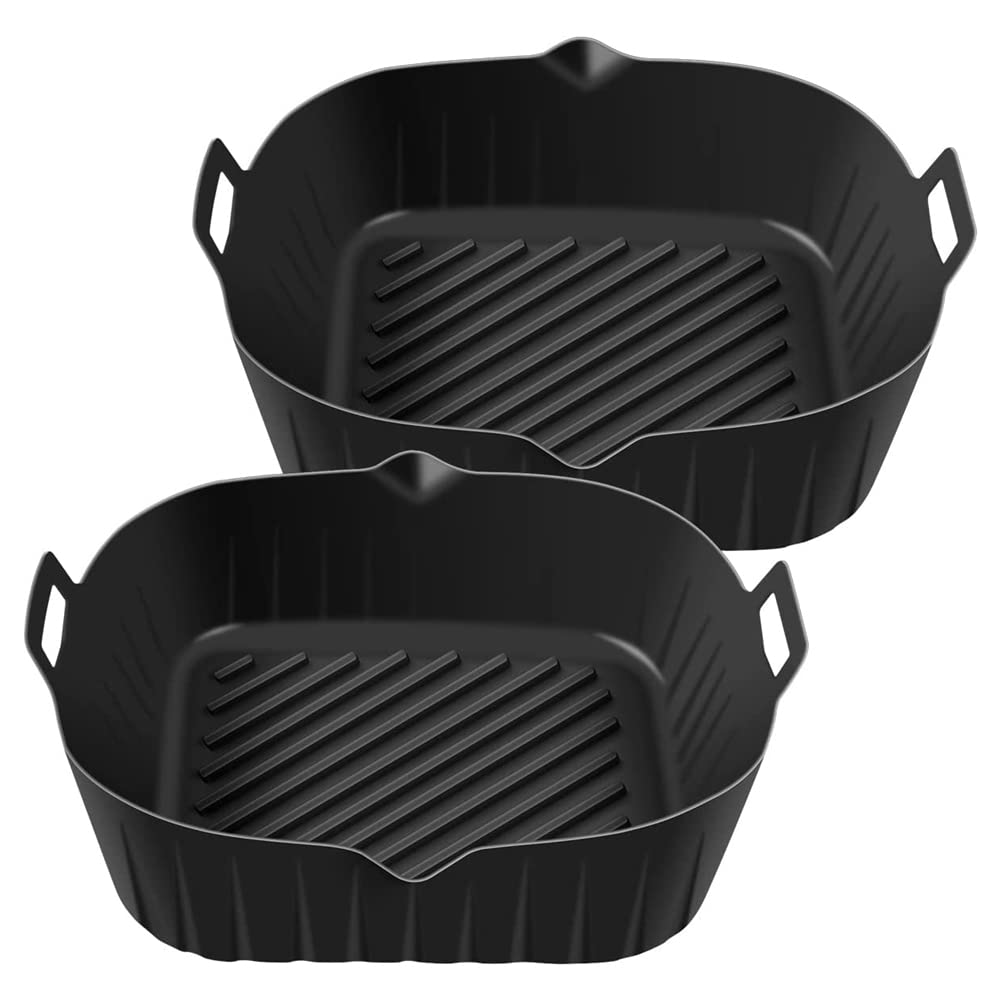 CTRLZS Air Fryer Silicone Pot with Handle, 8.6 Inch Reusable Air Fryer Liners Heat Non-Stick Air Fryer Basket,Black