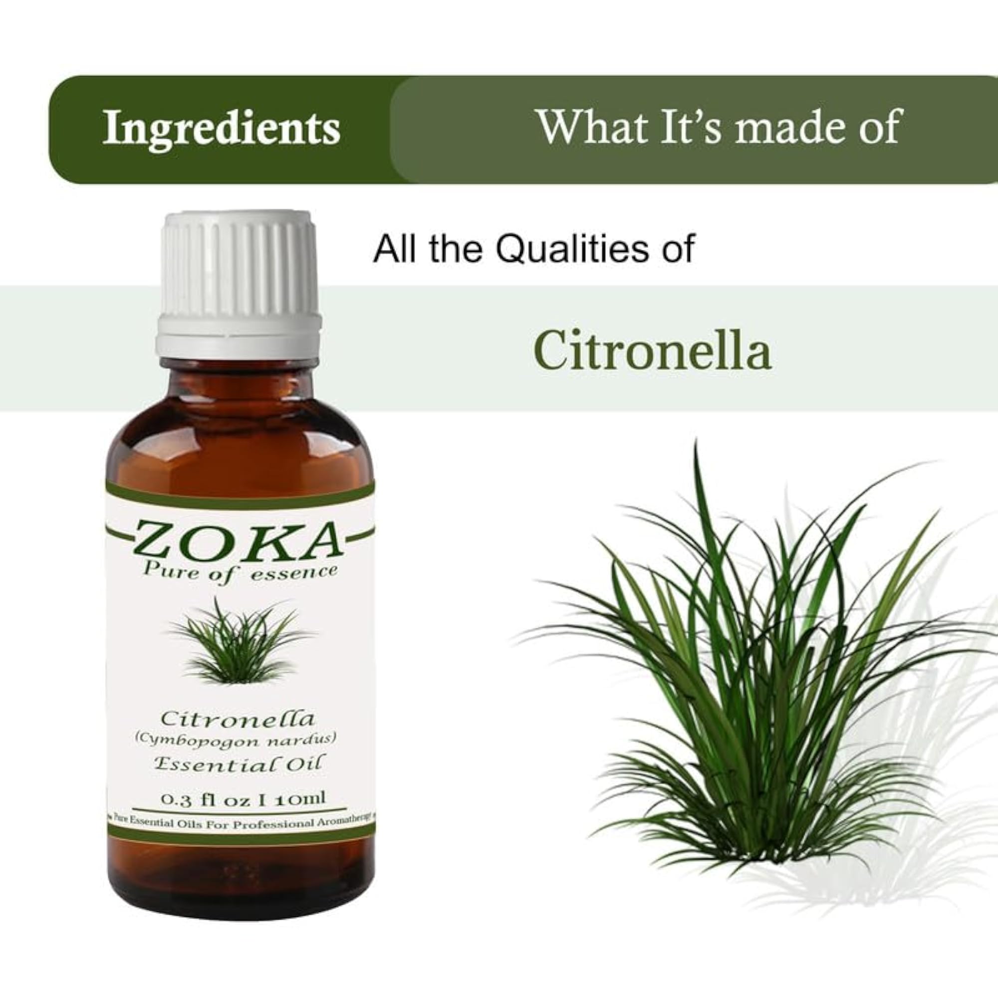 Zoka Citronella Essential Oil 10ML, Natural Aromatherapy