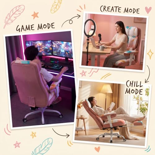 Image of Efomao Watercolor Fabric Executive Office Chair Home Foot Rest, Pink