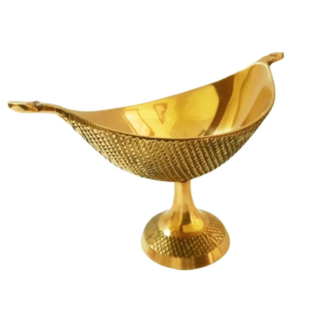 Pure Brass Vibuti Cup/Thiruneer Bowl with Base/Vibhoothi Cup/Vibhuti Holder/Glossy Finish Boat Shape Tiruniru Bowl with Base Stand-image-48
