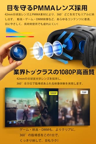 VR SHINECON VRゴーグル スマホ用 DMM・360度動画対応 3D没入体験 ヘッドホン一体型・軽量設計・日本語説明書付 iPhone/Android対応 G02ED の商品画像 3