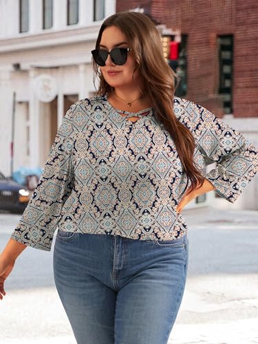 Chulianyouhuo Women's Plus Size Tops 3/4 Sleeve Criss Cross T Shirts V Neck Loose Fit Tee Tunic Casual Blouse 1X-5X3