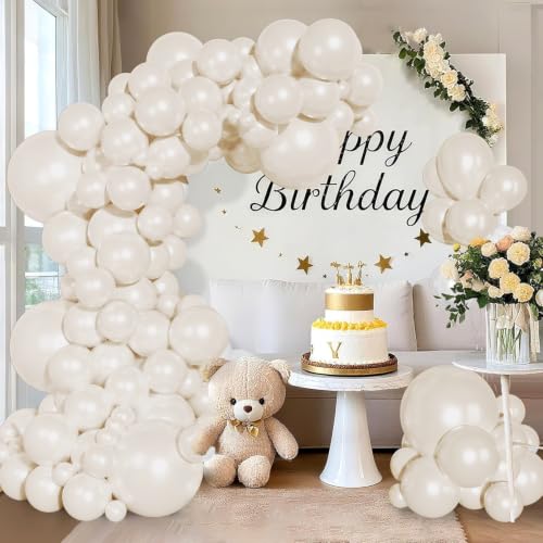 Image of Ouddy Party 129Pcs Pearl White Balloon Arch Garland Kit in 18 12 10 5 Inch