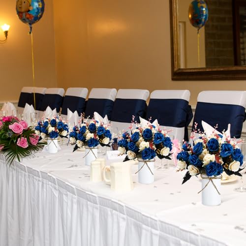 Domensi Wedding Centerpiece for Table Artificial Rose with Vase Fake Bouquets and Metal Pot Floral Arrangements for Holiday Party Event Table Decor - Image 8