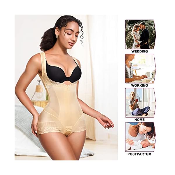 REYEOGO-Waist-Trainer-for-Women-Shapewear-Bodysuit-Corset-Tummy-Control-Body-Shaper-Lace-Butt-Lifter-Panty-Fajas-Colombianas REYEOGO Waist Trainer for Women Shapewear Bodysuit Corset Tummy Control Body Shaper Lace Butt Lifter Panty Fajas Colombianas (Beige, Large)