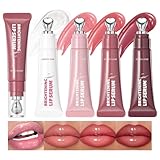 4Pcs Tinted Lip Gloss Set, Hydrating Lip Plumper High Shine Glass Finish Lip Jam, Long-Lasting Liquid Lipstick, Moisturizing Jelly Lipstick, Lip Gloss for Women