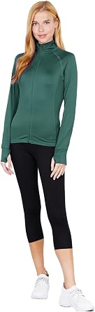 Khanomak Womens Athletic Full Zip Lightweight Workout Jacket Fitted Yoga Track Jacket With Thumb Holes