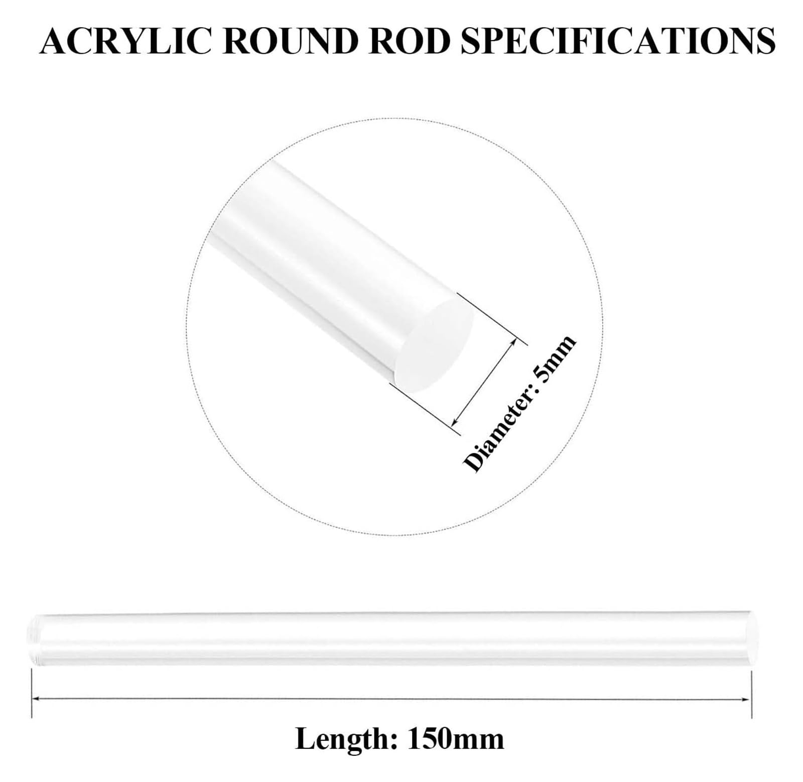 Pręt akrylowy, 100 szt. okrągłych prętów akrylowych o długości 150 mm, przezroczyste pręty lite o średnicy 2–5 mm, odpowiednie do architektury, rękodzieła, modelarstwa(Diameter 5mm)
