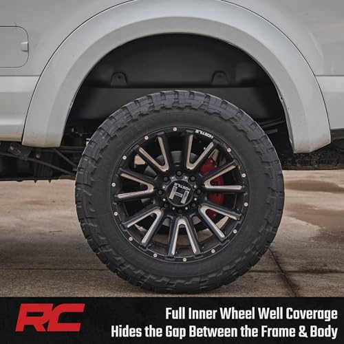 Image of Rough Country Rear Wheel Well Liners for Ford F-250 /F-350 Super Duty (2017-2026) - Heavy-Duty Black HDPE Fender Guards for Mud & Debris, Made in USA