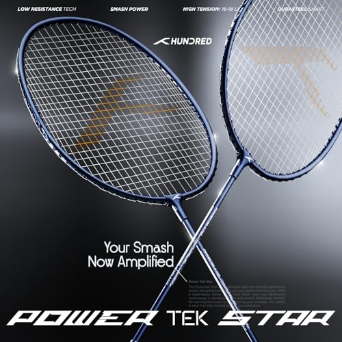 Hundred Powertek Star Set of 2 Strung Badminton Racket with Full Cover (Navy) 2 518s4UfXmML
