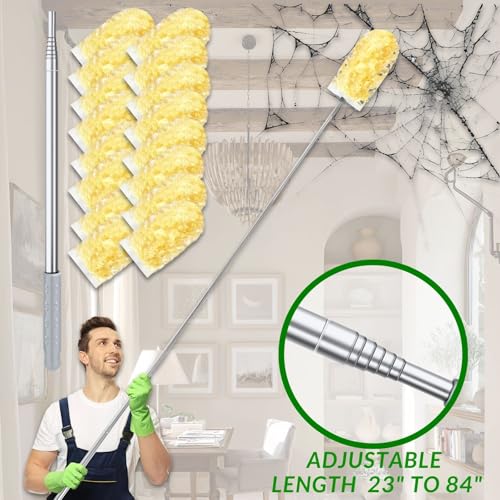 Image of Duster Refills,Static Dust Removal Brush Disposable Replacement Head Compatible with Swiffer Duster Refills for Electronics, Furniture, Blinds, Ceiling Fans (Yellow, 30 Refills+1 Extension Pole)