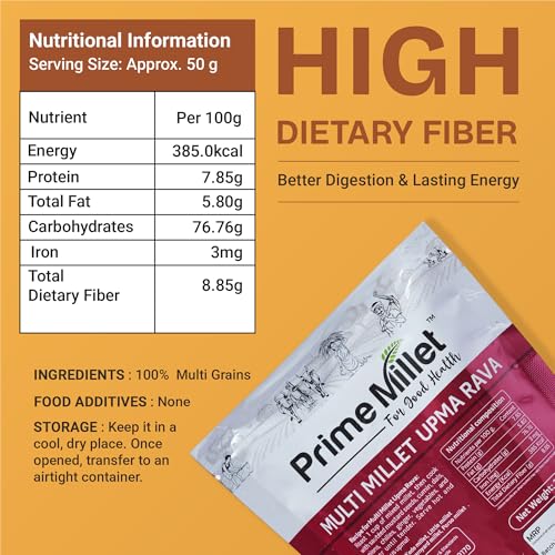 Image of Prime Millets Organic Kodo Millet Grain | Multi Upma Rava | Pack of 2 (750g Each) | High Fiber | Healthy Digestive Meals | Premium Quality