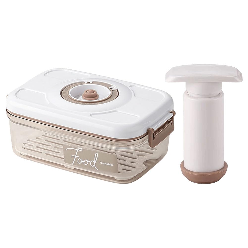 KOBONA Vacuum Food Storage Container with Vacuum Pump Food Vacuum Storage Box with Removable Drain Plate Refrigerator Food Preservation Box Airtight for Fruit Vegetables Bread Snacks