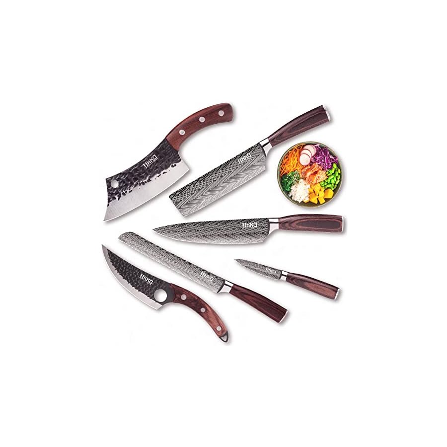 JIKKO-New-67-Layers-Carbon-Steel-Japanese-Knife-Set-DiamondRazor-Series-Kitchen-Knife-Set-with-Mahogany-and-Walnut-Wood-Handles-Japanese-Chefs-Knives-with-Exceptional-Sharpness-HRC60-Approved Jikko New Reinforced Carbon Steel Japanese Kitchen Knife Set β DiamondRazor Series β Ultra Sharp Japanese Knife Set & Chef Knife Set with Mahogany & Walnut Wood Handles β Professional Chef's Knives