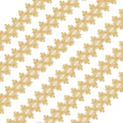CABODYALS 18.3M 34mm Gold Woven Braided Ribbon Trim Polyester Lace Floral Trim Metallic Upholstery Gimp Braid Fabric Trimmings Bulk for Jewelry Making Sewing Craft Diy Decor Supply