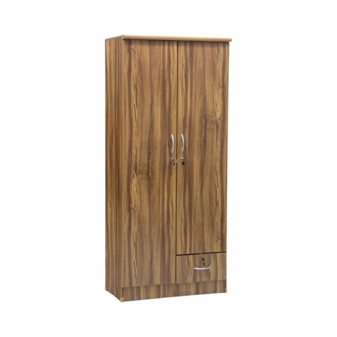 Orviston 2 Door Wooden Wardrobe with One Lockable Drawer (With assembly, Golden Teak)