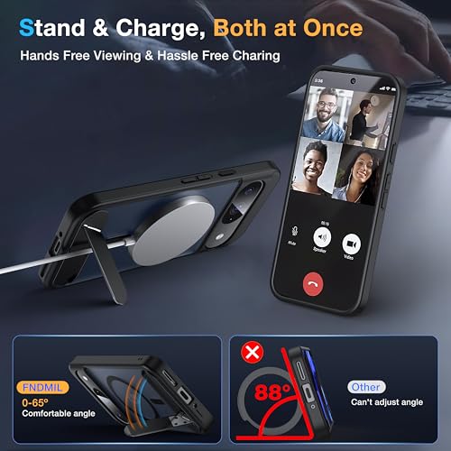 Image of for Google Pixel 9 Case /Pixel 9 Pro Case with MagSafe [Adjustable Kickstand][Charge While Standing][Military Shockproof] Translucent Matte Soft Silicone Bumper Pixel 9 /9 Pro Phone Case,Black