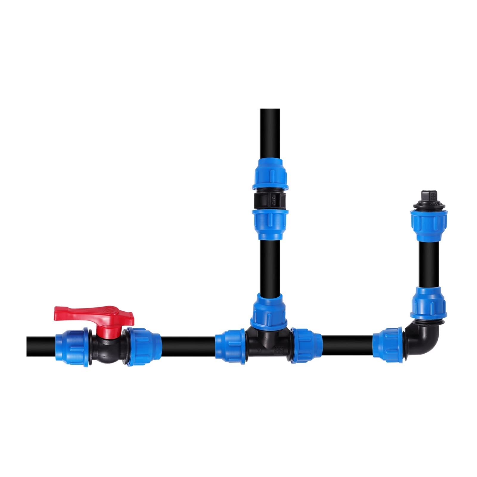 válvula de bola de plástico, Tubo de PVC PE Grifo de agua Splitterastic Conector de válvula rápida Jardín Agricultura Riego Accesorios de tubería de agua (Color: Tee, Diámetro: 50 mm) (Color: Te (Col