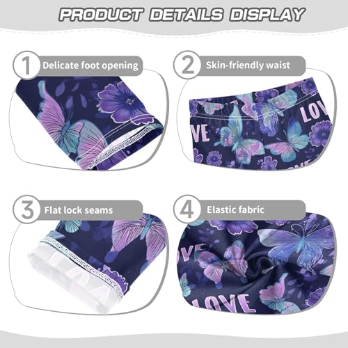 Purple Butterfly Love Girls Leggings Ultra Soft Compression Yoga Gym Pants for Kids 4-10T3