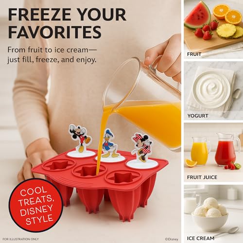 Image of Disney Mickey & Friends Silicone Popsicle Molds with Sticks, 6-Cavity Base | BPA-free ice pop maker, flexible design releases treats easily, freezer and dishwasher safe, great for parties and playdates
