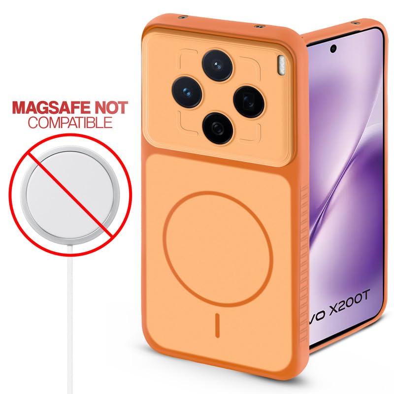 Image of Mr. Case Back Cover for Vivo X200T 5G | Ring Design Protective Case with Camera Cut Protection | Anti Slip Grip | Shockproof Mobile Cover - Orange