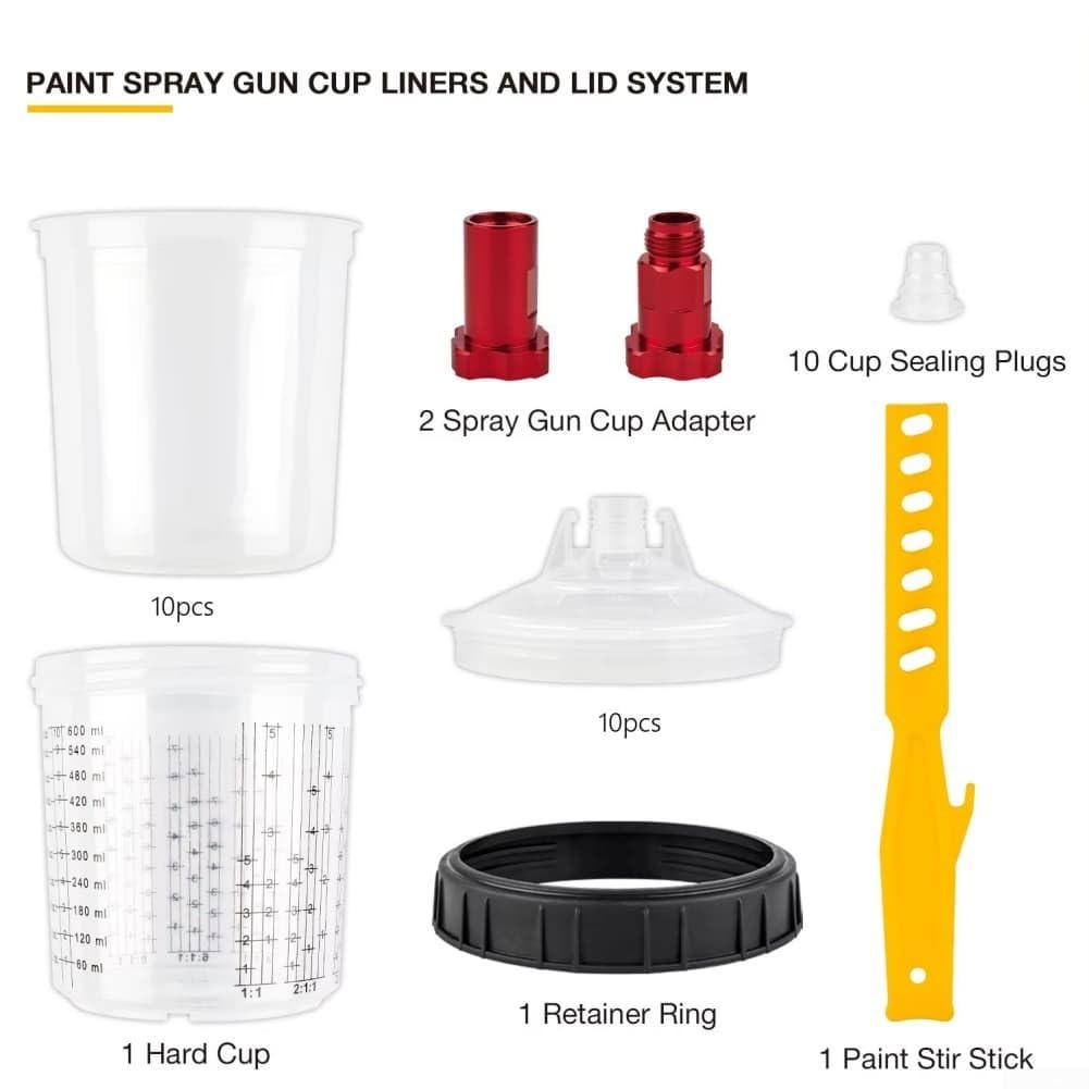 Kit di tazze di miscelazione usa e getta da 600 ml con coperchi e tazze interne per misurare miscelazione, filtraggio e spruzzatura, compatibile con la maggior parte degli strumenti spray