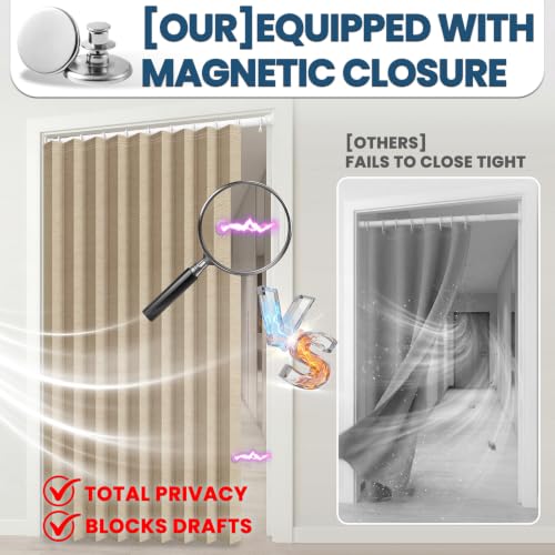 Image of AJAZZ Blackout Door Curtain with Curtain Rods Adjustable 28-52 inch Long Accordion Door Closet Curtain Invisible Applicable Bedroom Room Living Room Doorway (1 Pack, 52 W x 78 L, Brown)