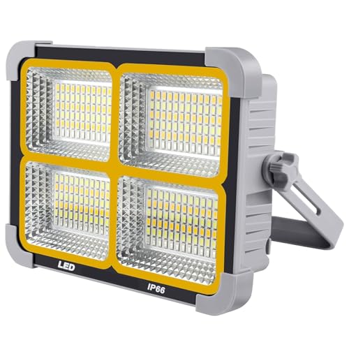 LYNTES 150W LED Baustrahler Akku Solar Arbeitsleuchte Tragbare, 15000LM 11000mAh Arbeitsstrahler Akku mit 288 LED-Perlen 5 Modi Camping Flutlicht für Angeln Notfall Baustelle Garage