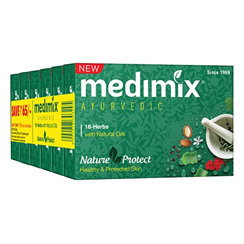 Image of Medimix Ayurvedic Classic 18 Herbs Bathing Soap 75g (Buy 5 Get 1 EXTRA Combo Pack) | Natural Oils For Healthy & Protected Skin | Shop Herbal | Natural | Paraben-free & Sulphate-free | 100% Vegan