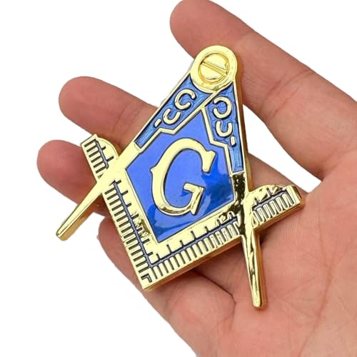 Image of Freemason Car Emblem, Gold Black, Masonic Square & Compass Auto Badge