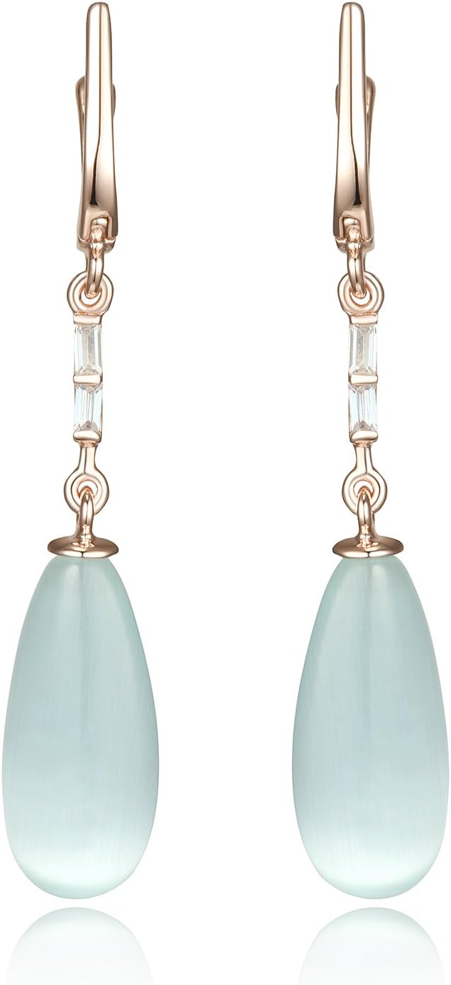 Lanfeny 925 Sterling Silver Dangle Earrings with Multi-Color Teardrop Simulated Cat's Eye and CZ