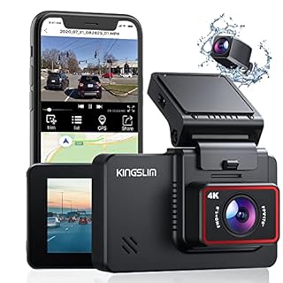 Kingslim D4 4K Dual Dash Cam with Built-in WiFi GPS, Front 4K/2.5K Rear 1080P Dual Dash Camera for Cars , 3" IPS Touchscreen 170 FOV Dashboard Camera with Sony Starvis Sensor, Support 256GB Max (B08DNLHGWR)
