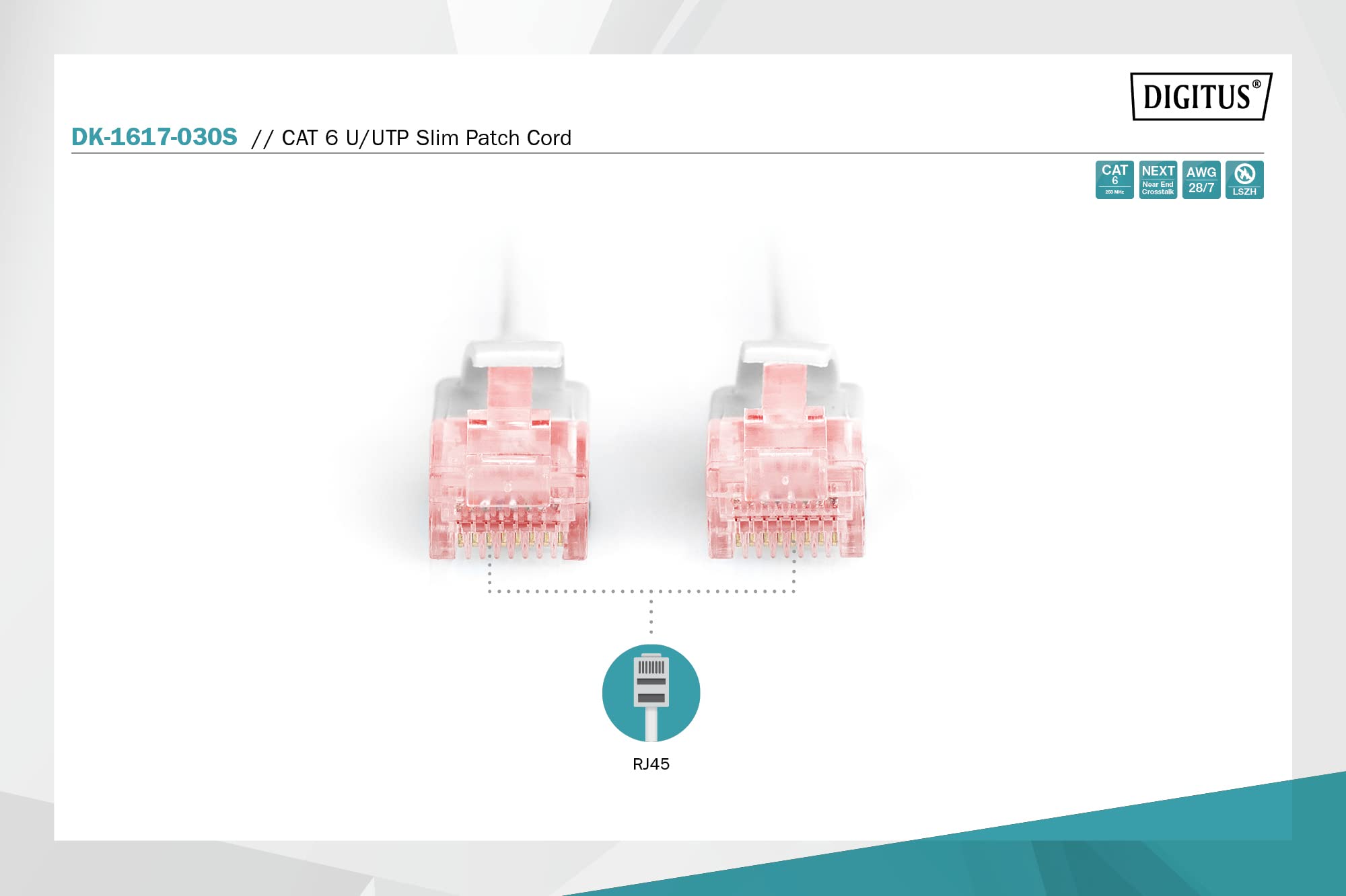 DIGITUS LAN Kabel Cat 6-3m - Smukły - Kabel sieciowy RJ45 - Nieekranowany UTP - Kompatybilny z Cat-6A - Szary