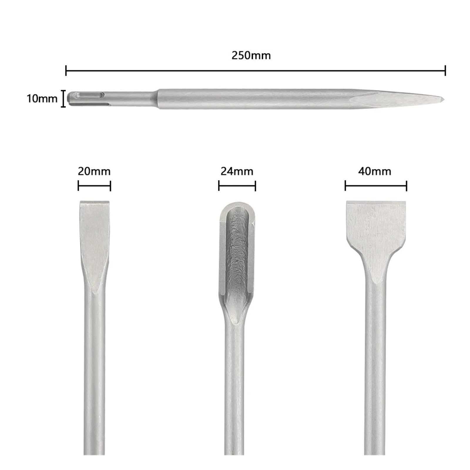 Set di 4 scalpelli con Gambo SDS/Plus, Martello Elettrico, Punta scanalata, scalpello Piatto, Utensili for muratura for Cemento, Mattoni, muri, Roccia