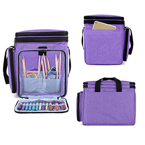 image for Luxja Knitting Bag, Yarn Bag with Cover and Shoulder Strap, Yarn Tote 