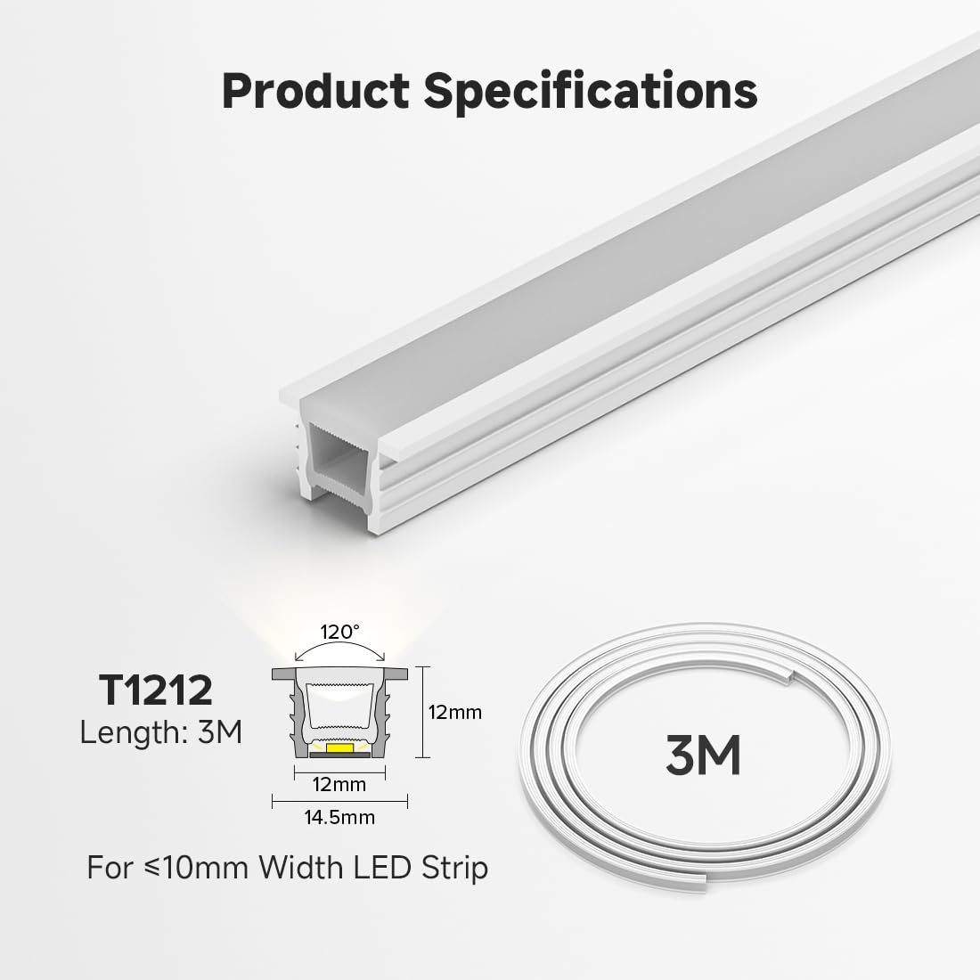FCOB T1212 3M Neon Silikon Profile Milchweiß Silikon Kanal 120°Flexibel Auflichtbeleuchtung für ≤10mm COB SMD LED Streifen(Nicht inhalt LED Streifen)