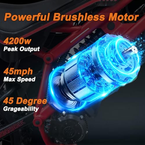 X-PRO Drax X 4200W Electric Dirt Bike for Adults & Teens - Powerful Brushless Motor,19\"/17\" Off-Road Tires, Dual Braking &Suspension,LED Headlight,Heavy Duty Electric Dirt Bike for All Terrain (Red) - Thumbnail 2
