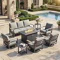 Sweecci Aluminum Outdoor Patio Furniture Set, 8-Piece Sectional Sofa with 5.1" Thick Cushions, 4 Swivel Rocking Chairs, 55,000 BTU Propane Fire Pit Table, Outdoor Couch for Backyard, Deck, Gray