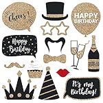 Fully Assembled Birthday Photo Booth Props. 30 Piece Box Set of Black & Gold Selfie Party Supplies and Decorations Kit with Real Glitter - Cute Bday Designs for Women - Did We Mention No DIY - Image 4