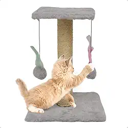 Arranhador Para Gatos Pet Poste Duplo Cinza Sisal Brinquedo Com Bolinha Pena Duas Bases Carpete Anti Stress Anfia Unhas