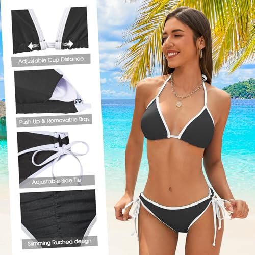 Image of American Trends Women String Triangle Bikini Set Swimsuit Two Piece Bathing Suit Cheeky Swim Suit Swimwear