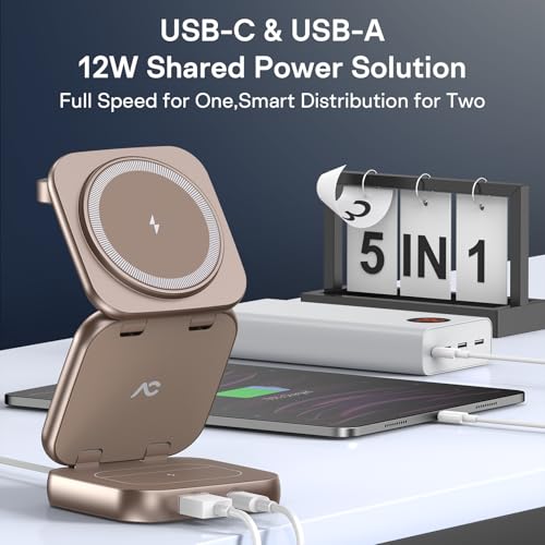 Image of 5-in-1 Wireless Charger for MagSafe, AC ISLAND Portable Travel Charging Station, 35W Max Qi2 Fast Foldable Magnetic Stand, Evolved for iPhone 17-12 Series, Apple Watch, AirPods (with 35W Adapter)