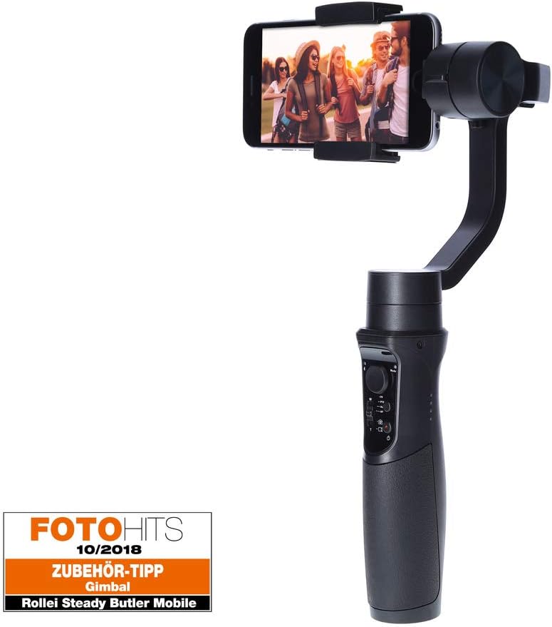 Rollei Smartphone Gimbal Steady Butler Mobile - 3 Axes Stabilizer/Steadycam for Smartphones with integrated Power Bank and free App with several aditional features