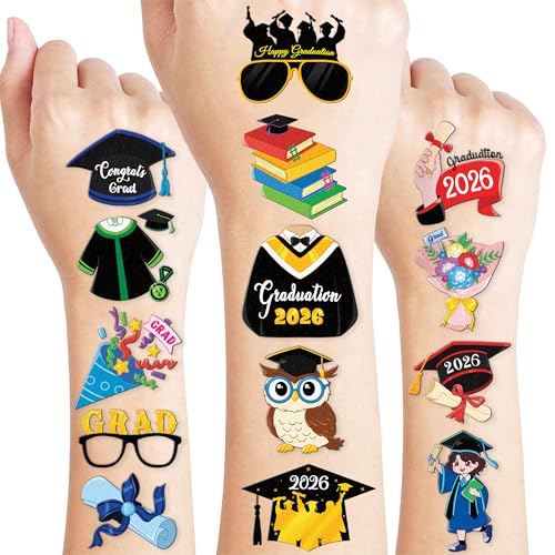 Image of 120 PCS Happy Graduation Grad Congrats Pre-Cut Temporary Tattoos for Kids | | Super Cute Themed Birthday Party Favors, Supplies, Decorations, Fake Tattoo Stickers, School Rewards & Gifts Boys & Girls