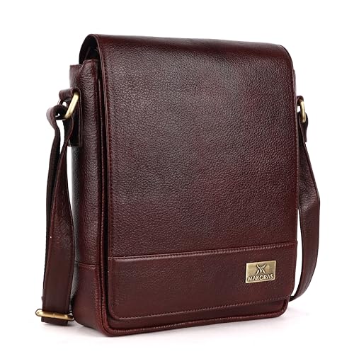 Image of Unisex Genuine Leather Messenger Sling Bag - Stylish Crossbody Shoulder Bag for Men & Women - Compact Travel & Office Satchel with Adjustable Strap