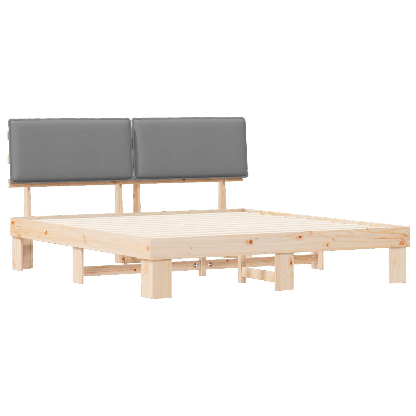 Struttura letto con testiera imbottita, grigio chiaro, 180 x 200 cm, in legno massello Super King Size