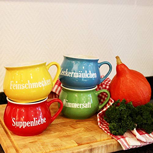 Keramik Suppentassen 4er-Set Tasse Schüssel Suppenteller Schüsselset Suppentasse